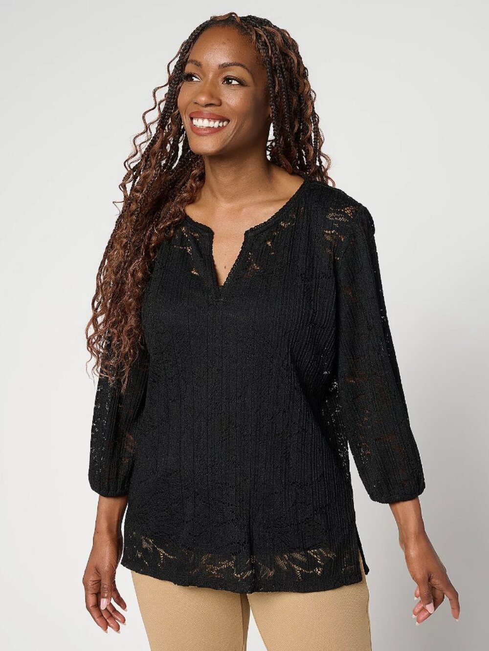 Isaac Mizrahi Live! Floral Lace Top and Tank Set, Black Sz M a693580